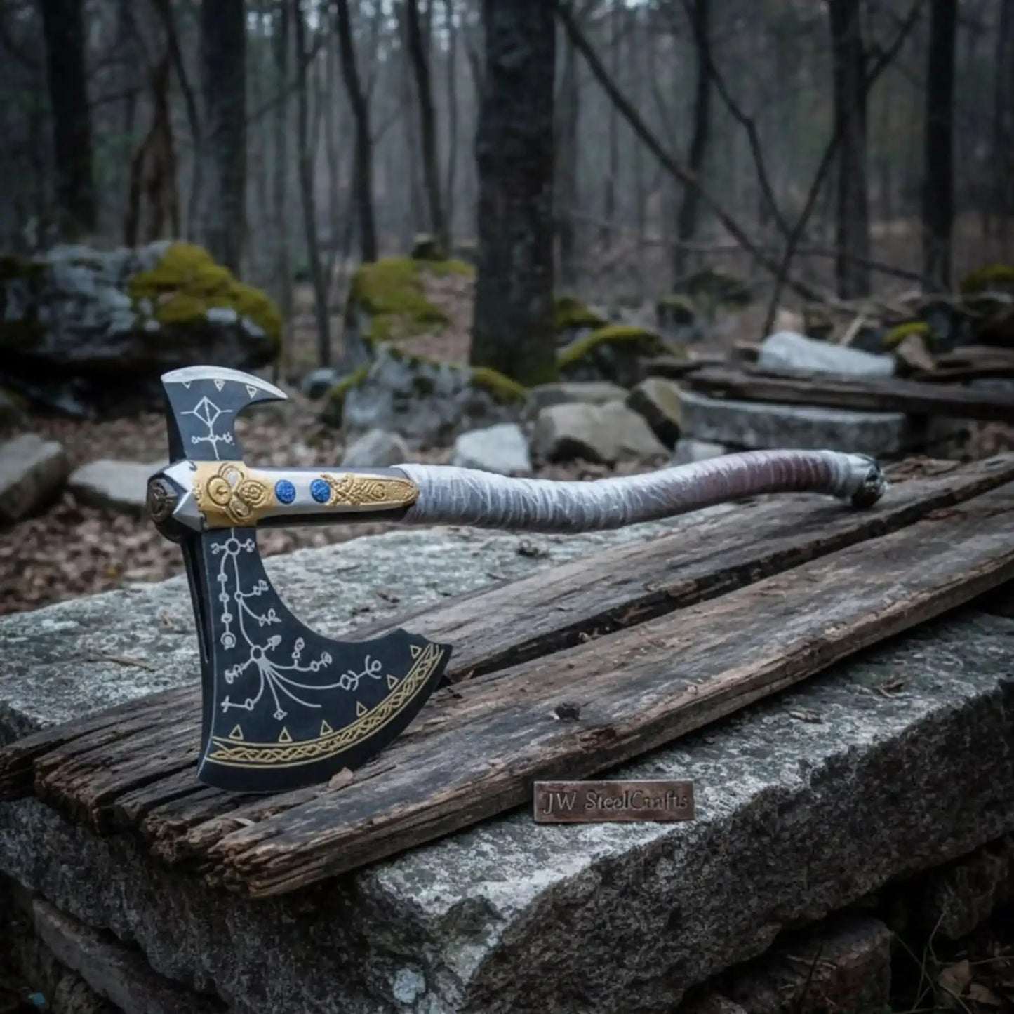 Hand-Forged Viking Double-Bit Fantasy Display Axe with Engraved Head
