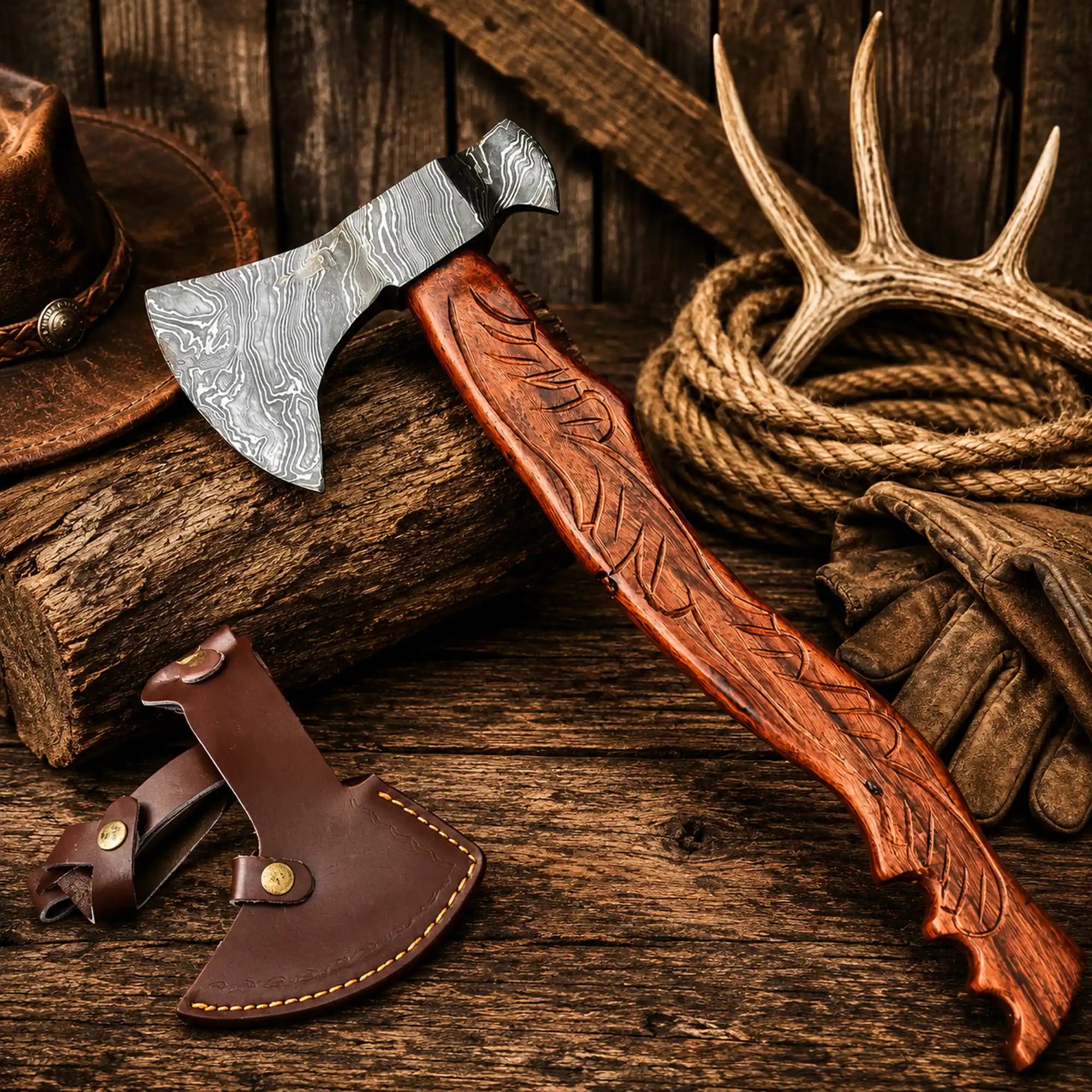 Tomahawk Axe for Sale | Handmade Damascus Steel Rosewood Valor Axe