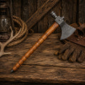 Handmade Damascus Steel Pipe Tomahawk Axe with Wood Handle & Sheath