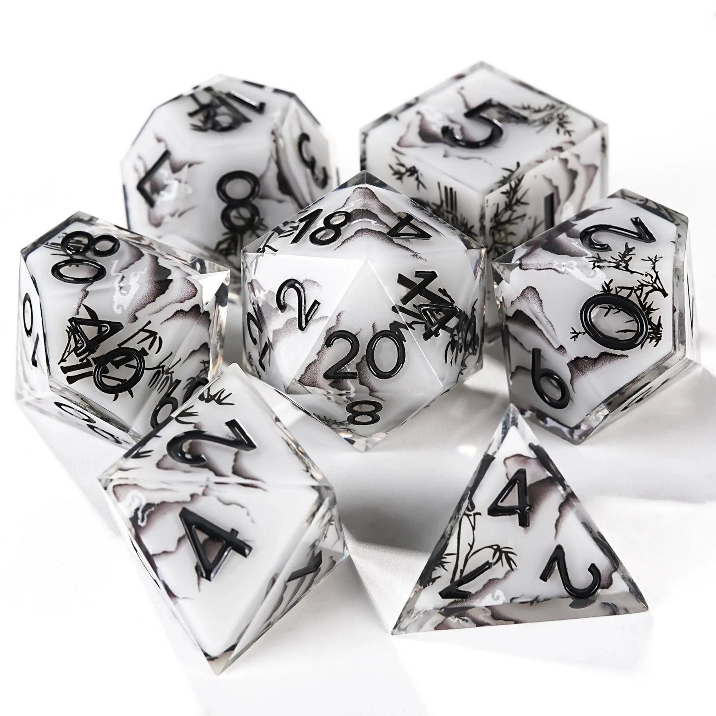 Handmade Ink Painting Style Resin D&D Dice Set