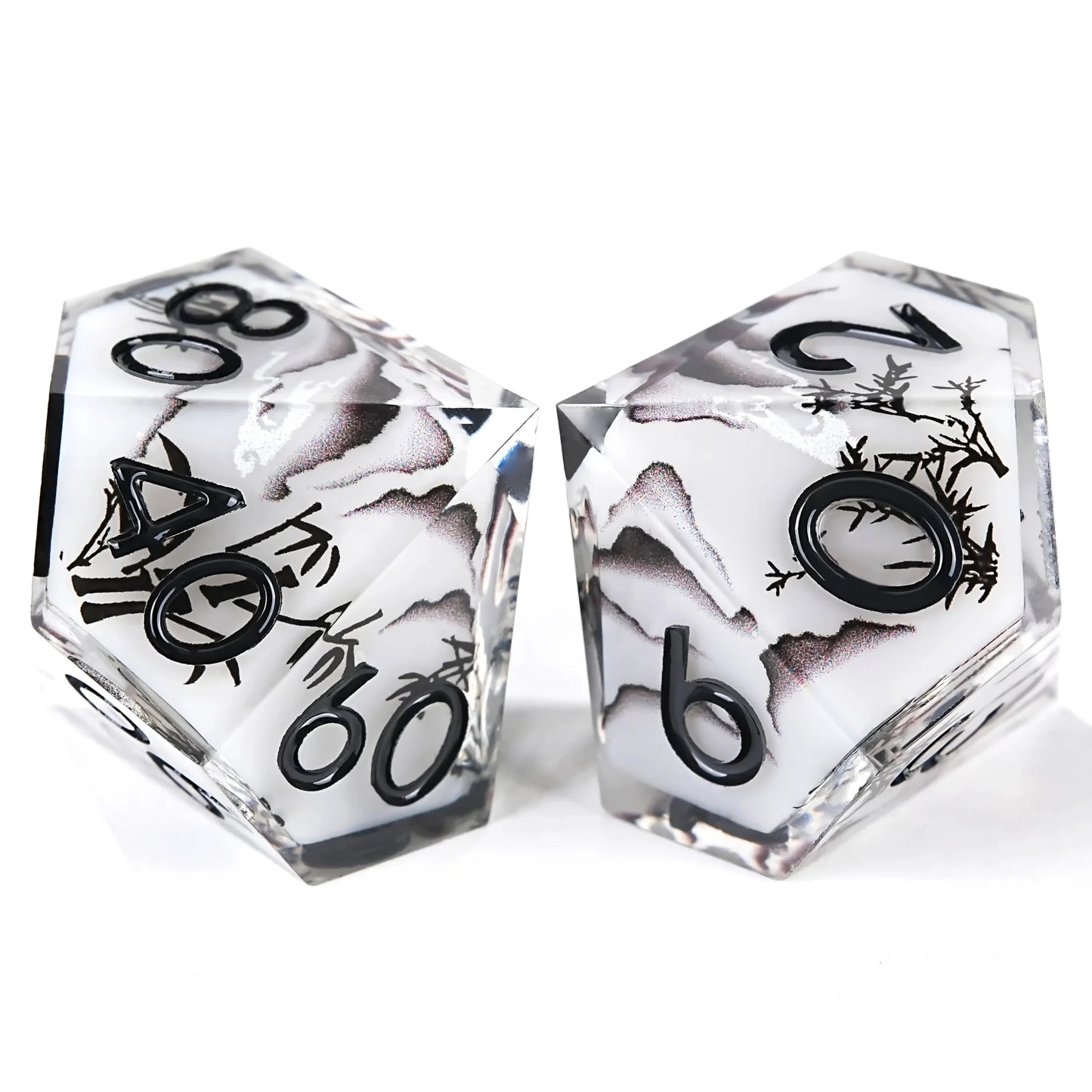 Handmade Ink Painting Style Resin D&D Dice Set