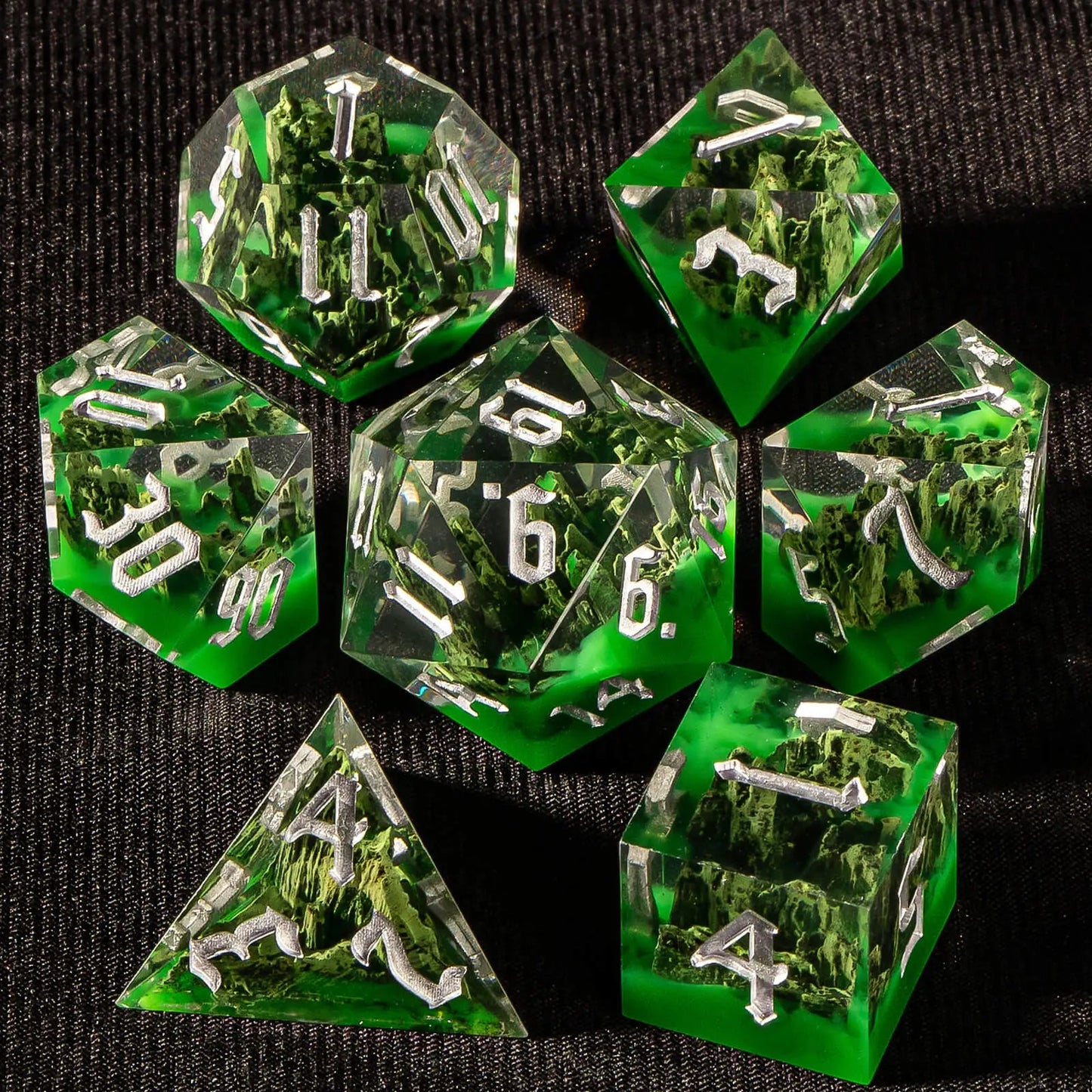 Handmade Resin Mountain Forest Dice, D and D D20 Polyhedral RPG, Sharp Edge Dice Set for Dungeon and Dragon Pathfinder Rol