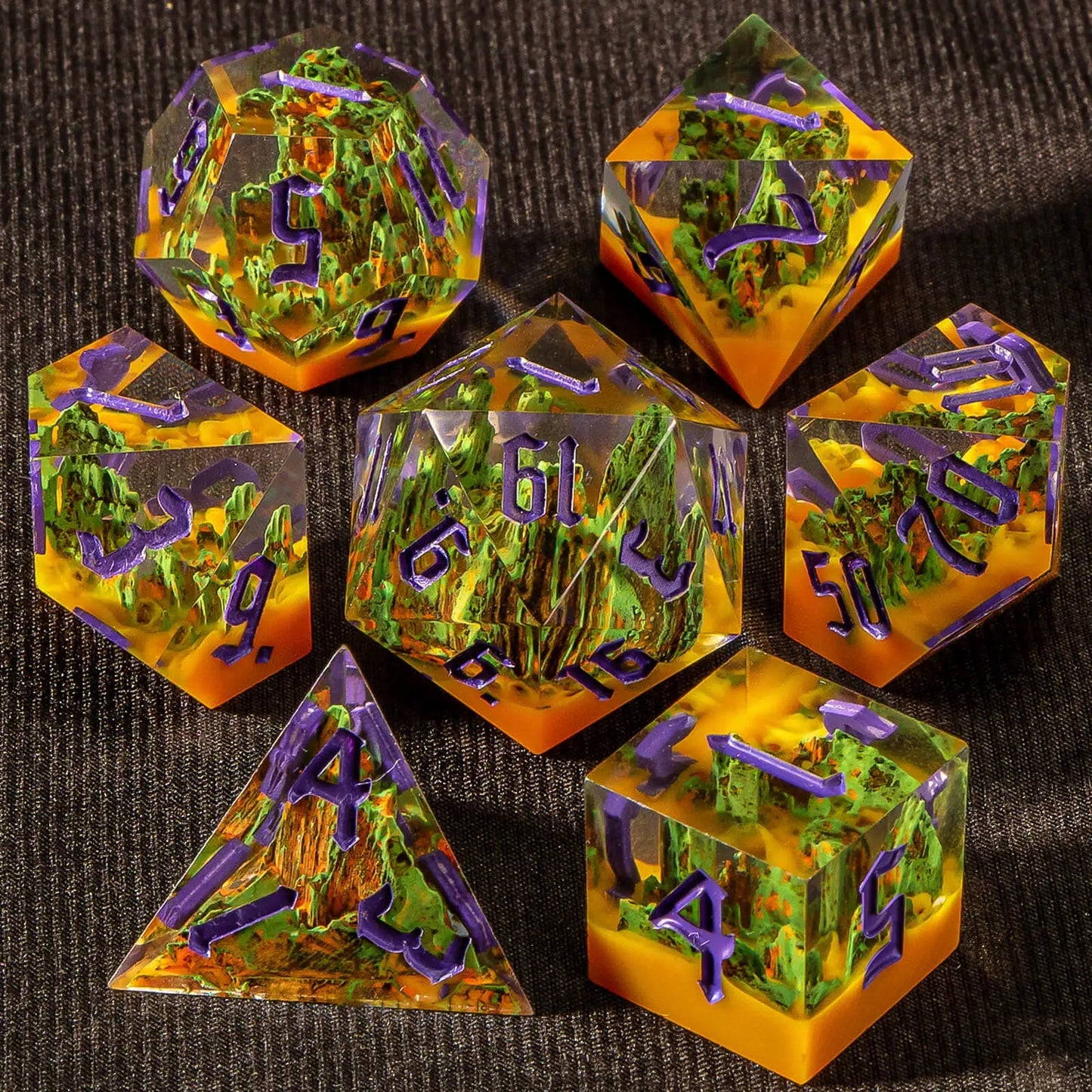 Handmade Resin Mountain Forest Dice, D and D D20 Polyhedral RPG, Sharp Edge Dice Set for Dungeon and Dragon Pathfinder Rol