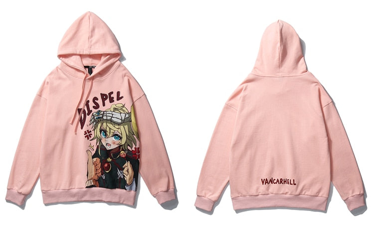 Harajuku Hoodies Men Japanese Ukiyo-e Anime Comics Girl Printed Hooded Pullover Sweatshirt High Street Baggy Streetwear