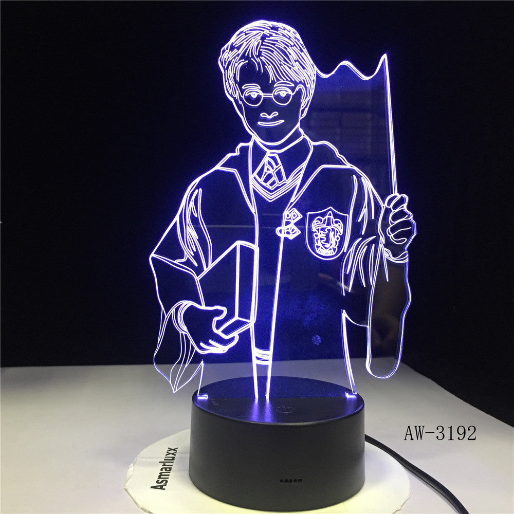 Harry Potter Humanoid 3d Night Light Creative Alarm Clock Cross-Border Led New USB Pendulum Dormitory Bedroom Small Table Lamp