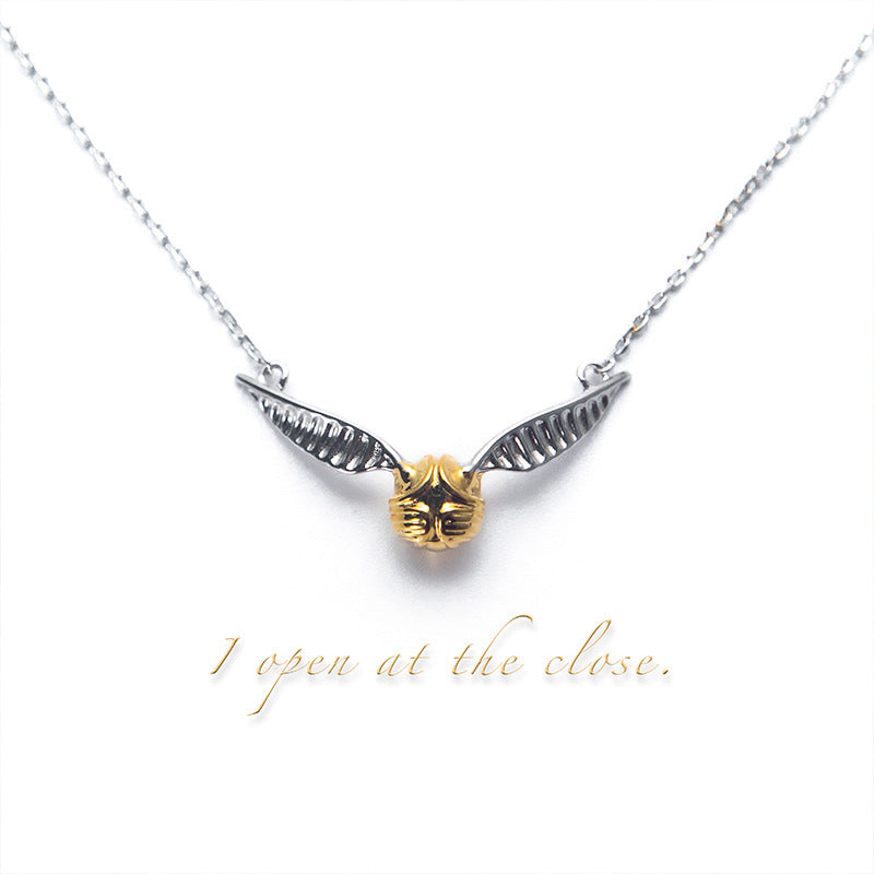 Harry Potter Surroundings Golden Snitch Necklace 925 Silver Electroplating Two-color Real Gold Plated Small and Exquisite Clavicle Chain