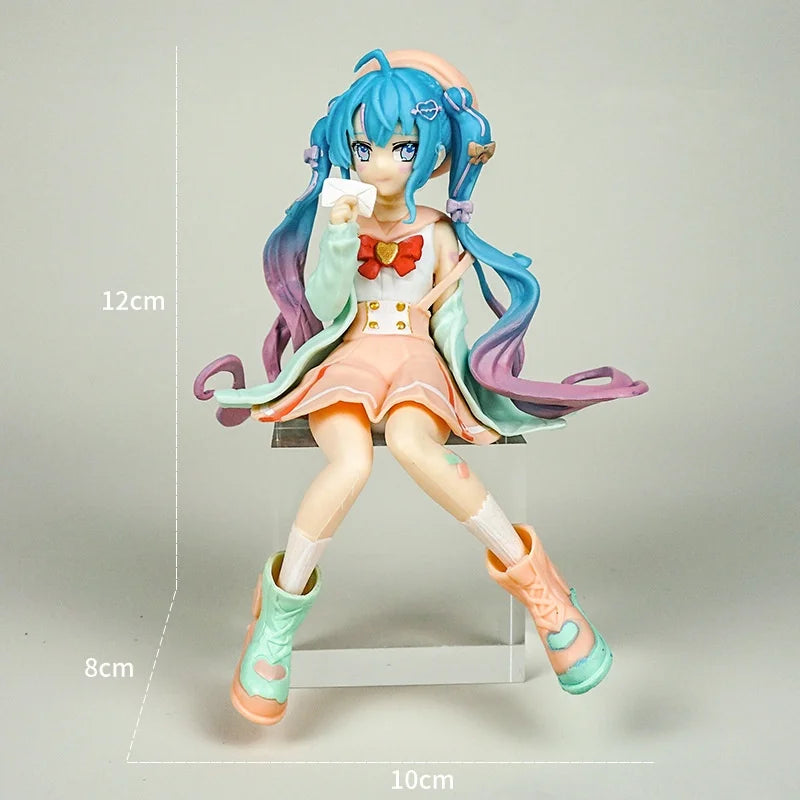 Hatsune Miku Anime figure Pink dress Sitting posture PVC model action toys Cherry pink cherry blossom decoration collect gifts