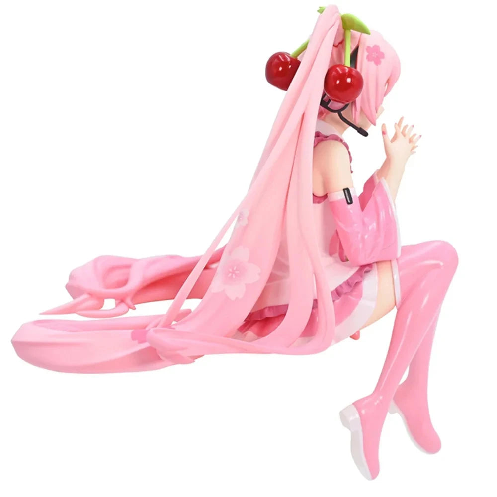 Hatsune Miku Anime figure Pink dress Sitting posture PVC model action toys Cherry pink cherry blossom decoration collect gifts