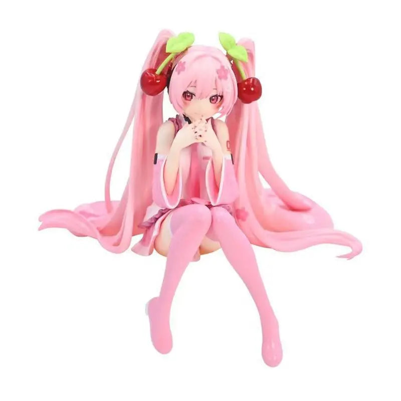 Hatsune Miku Anime figure Pink dress Sitting posture PVC model action toys Cherry pink cherry blossom decoration collect gifts