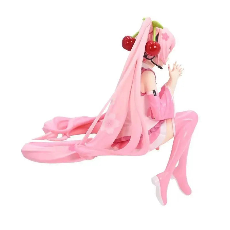 Hatsune Miku Anime figure Pink dress Sitting posture PVC model action toys Cherry pink cherry blossom decoration collect gifts