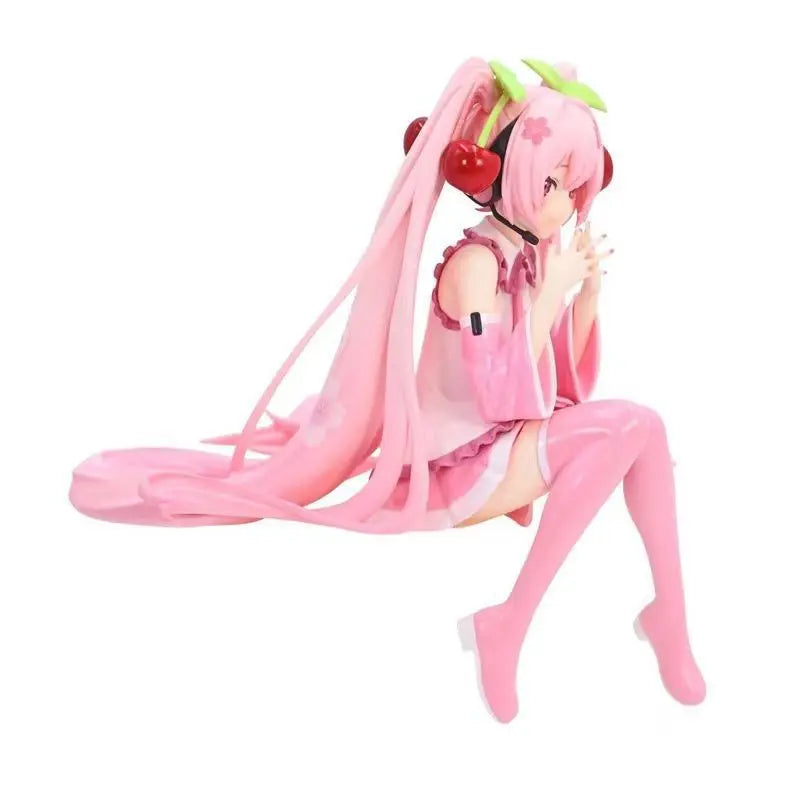 Hatsune Miku Anime figure Pink dress Sitting posture PVC model action toys Cherry pink cherry blossom decoration collect gifts