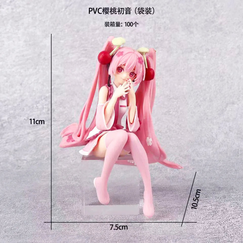 Hatsune Miku Anime figure Pink dress Sitting posture PVC model action toys Cherry pink cherry blossom decoration collect gifts