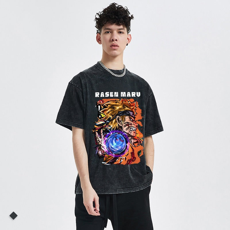 Heavyweight distressed wash anime Dragon Ball print vintage T-shirt men's and women's fashion label