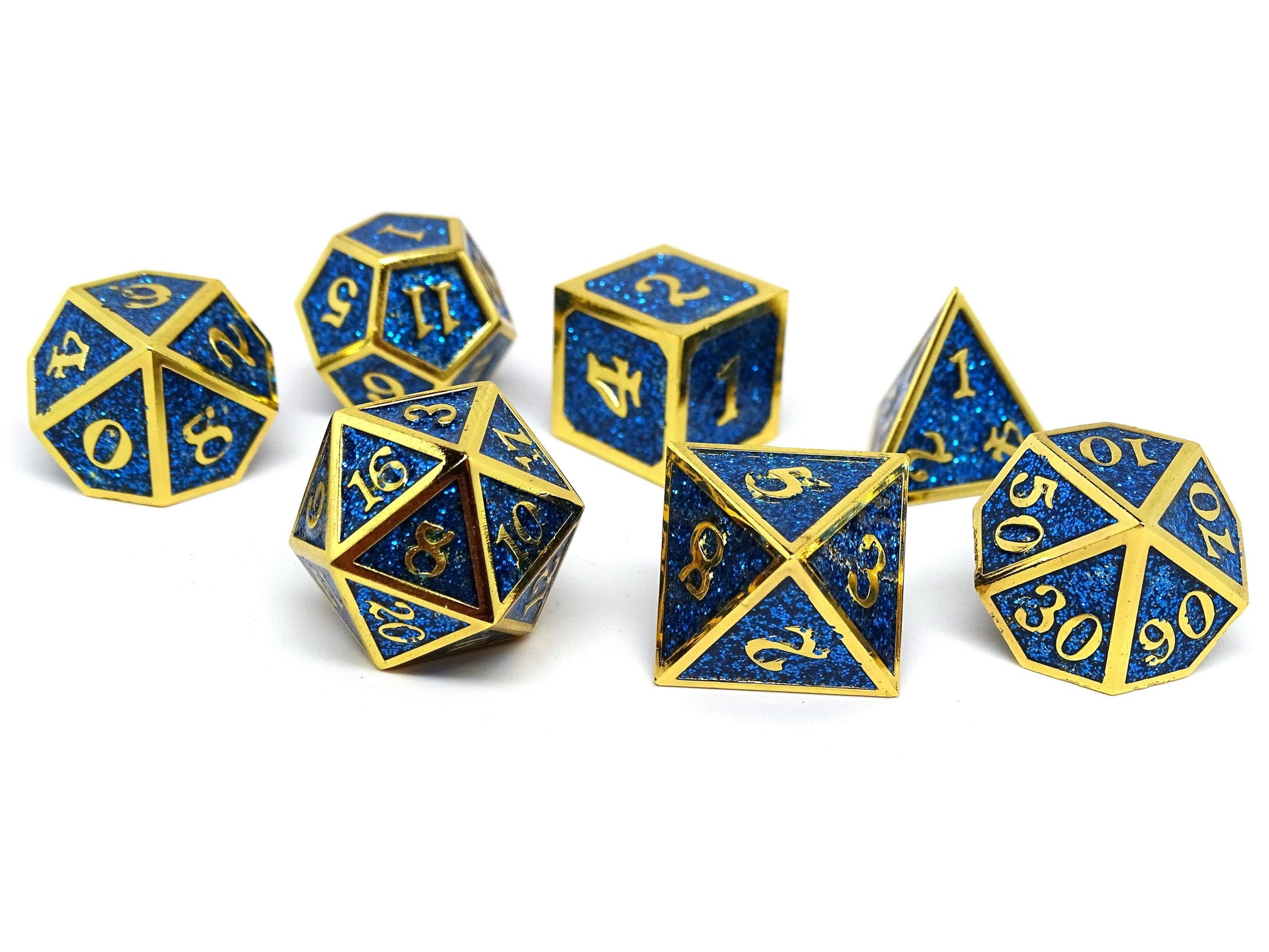 Heroic Dice of Metallic Luster - Blue with Gold Font