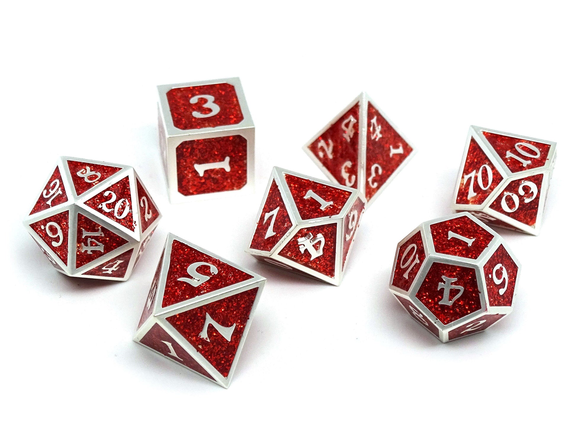 Heroic Dice of Metallic Luster - Red with Silver Font