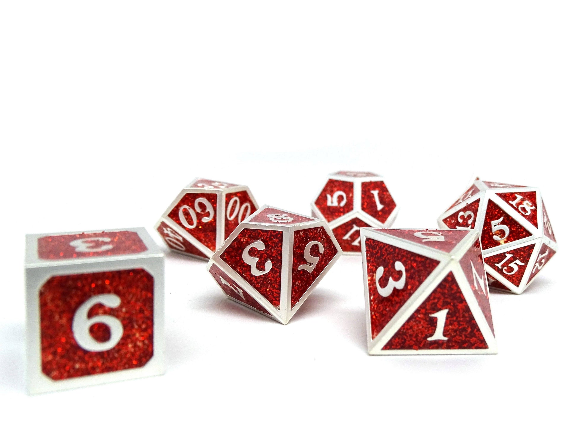 Heroic Dice of Metallic Luster - Red with Silver Font