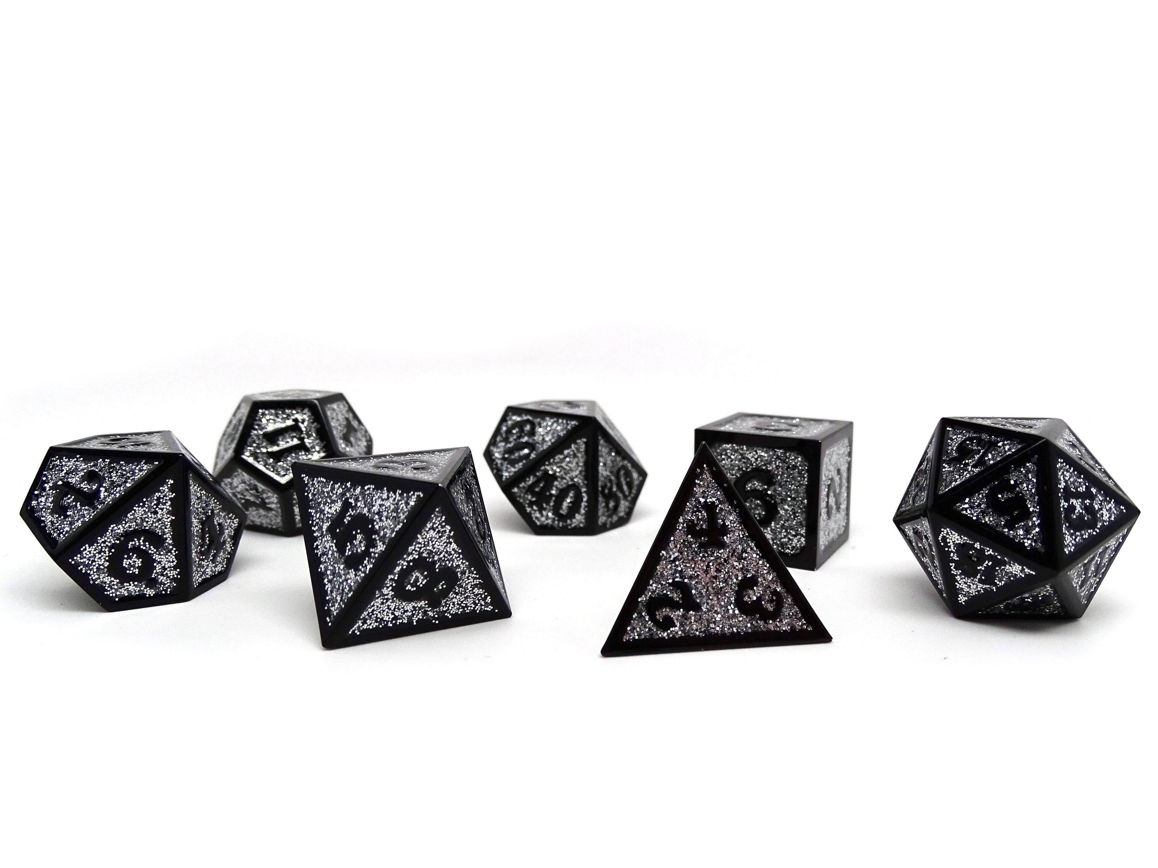 Heroic Dice of Metallic Luster - Silver with Black Font - 