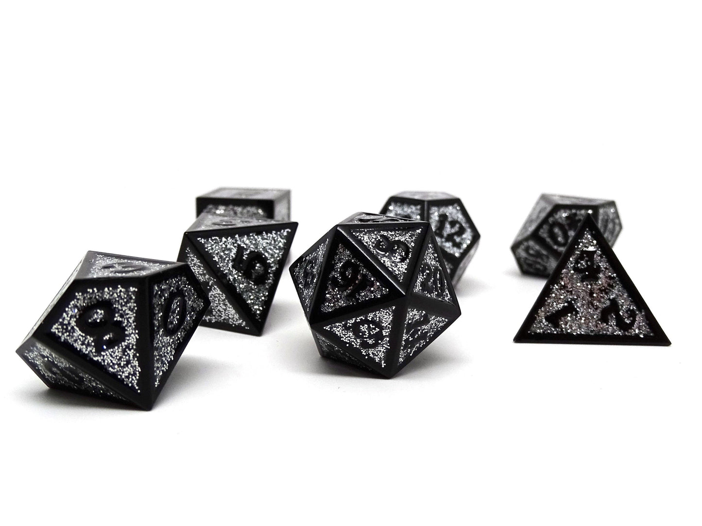 Heroic Dice of Metallic Luster -  Silver with Black Font