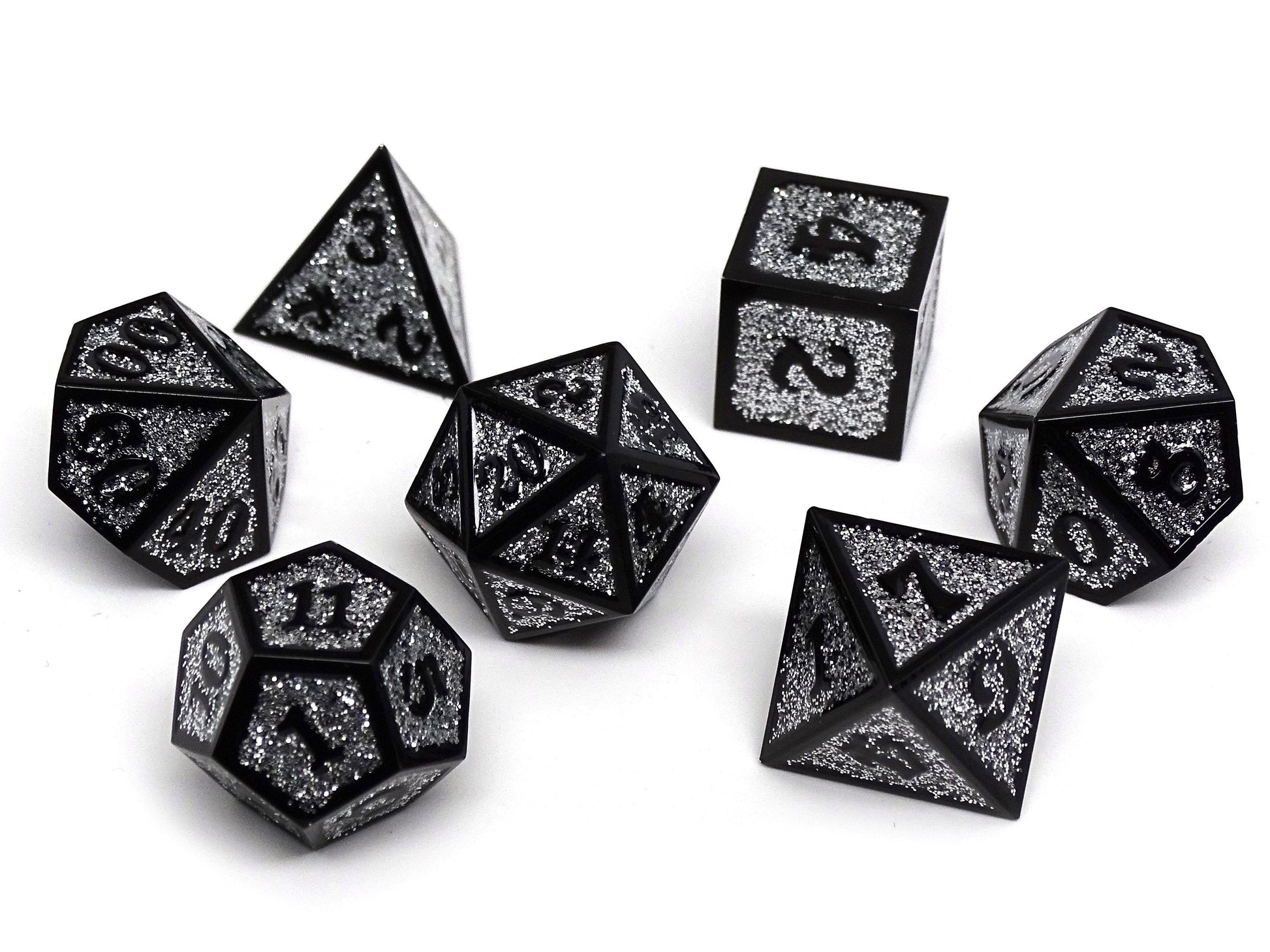 Heroic Dice of Metallic Luster -  Silver with Black Font