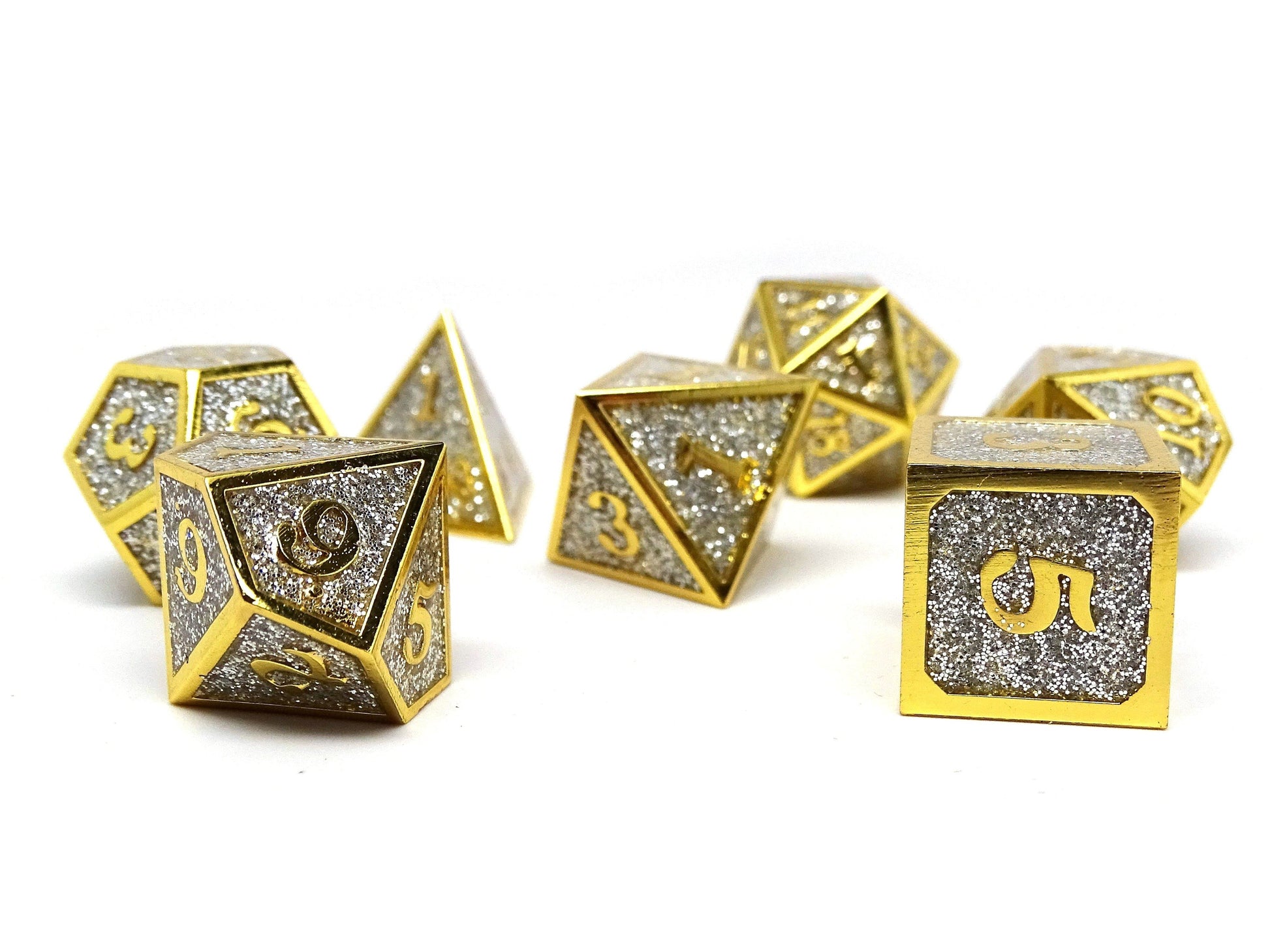 Heroic Dice of Metallic Luster - Silver with Gold Font