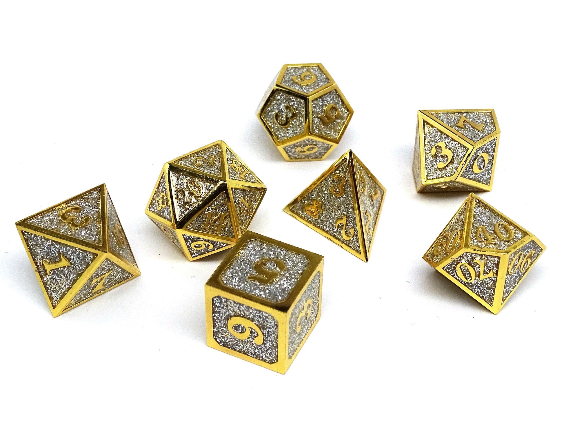 Heroic Dice of Metallic Luster - Silver with Gold Font