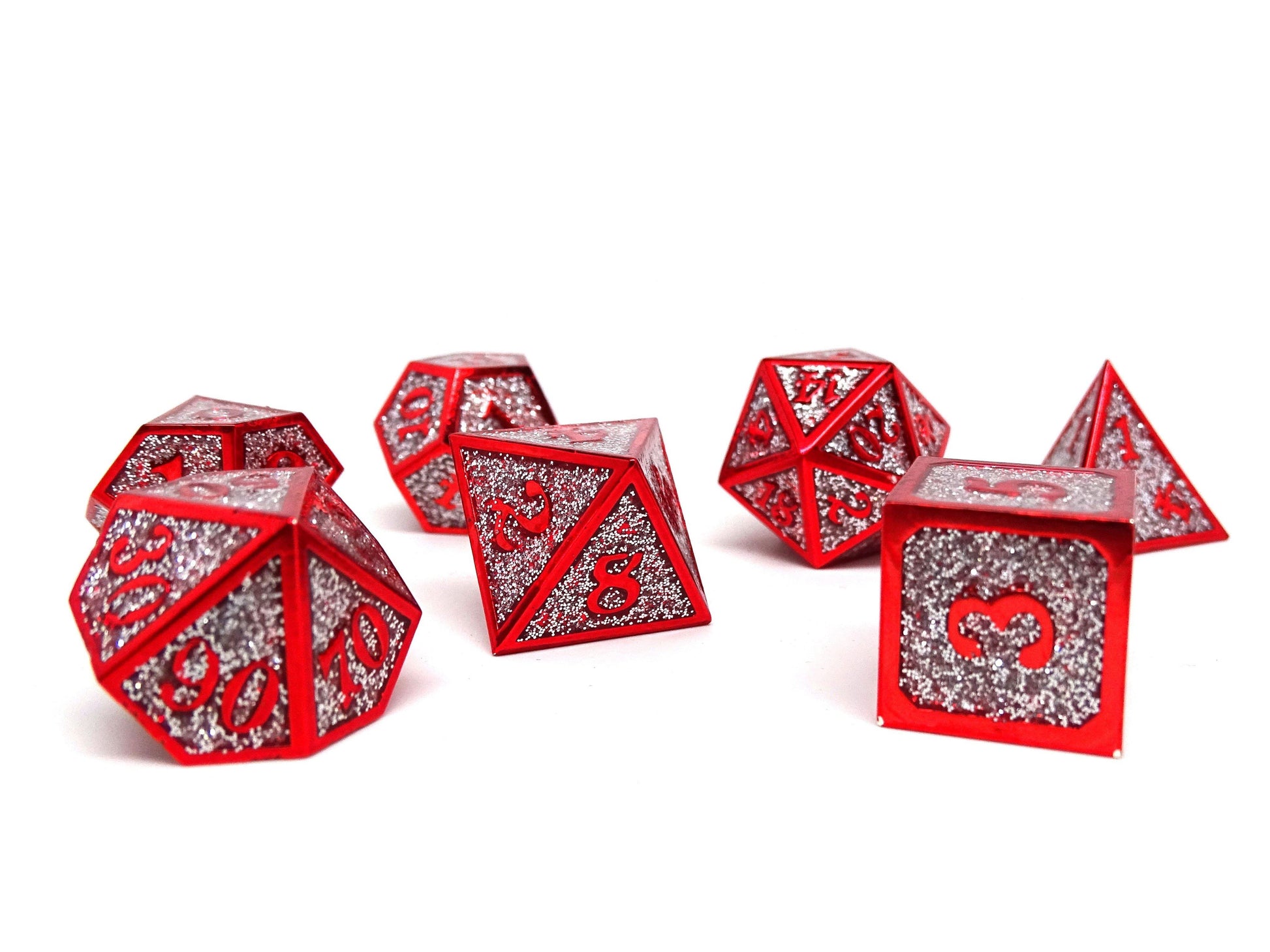 Heroic Dice of Metallic Luster -  Silver with Red Font