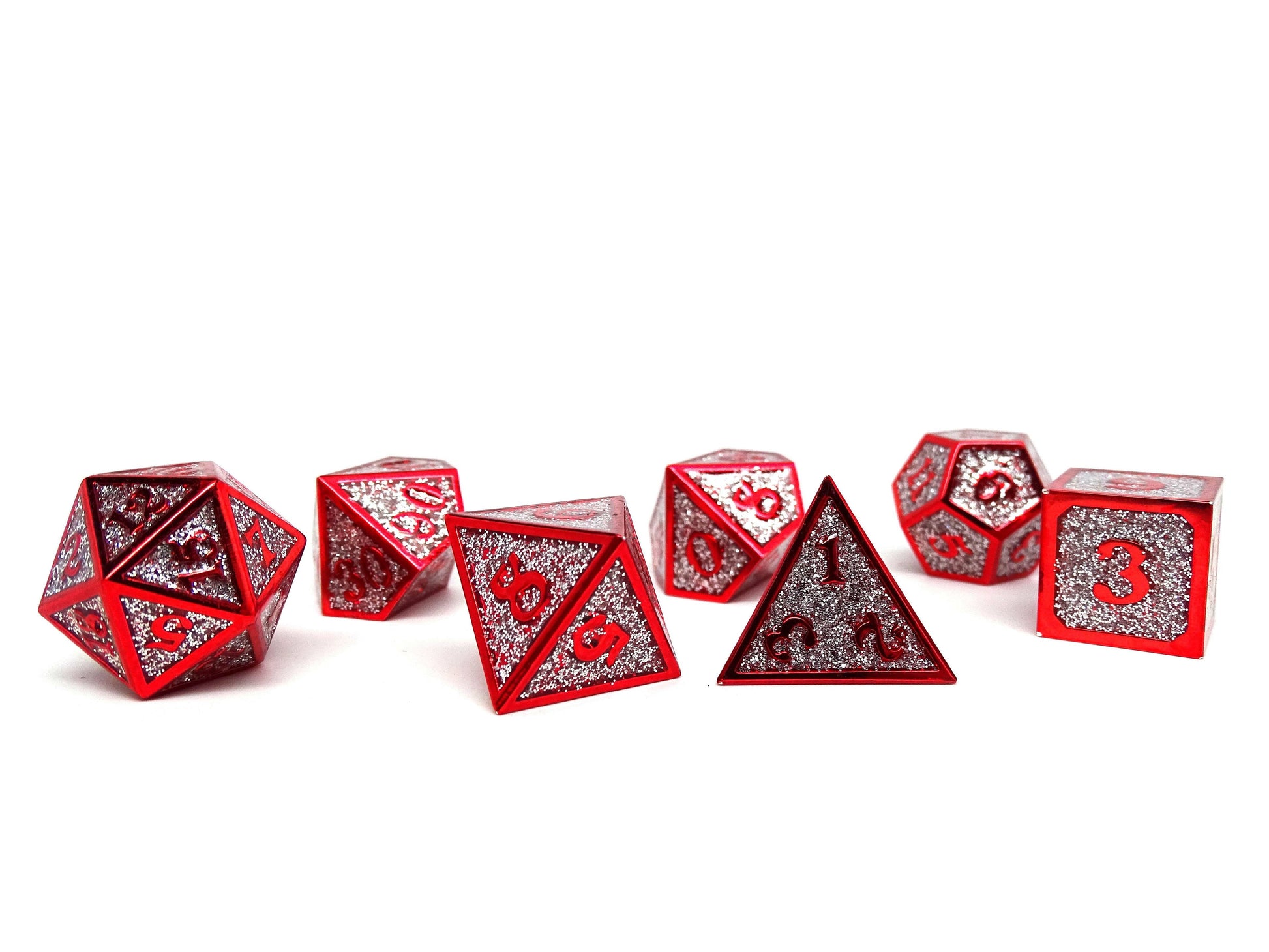 Heroic Dice of Metallic Luster -  Silver with Red Font