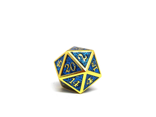 Heroic Dice of Metallic Luster - Single D20 Dice - Blue with Gold Font - 