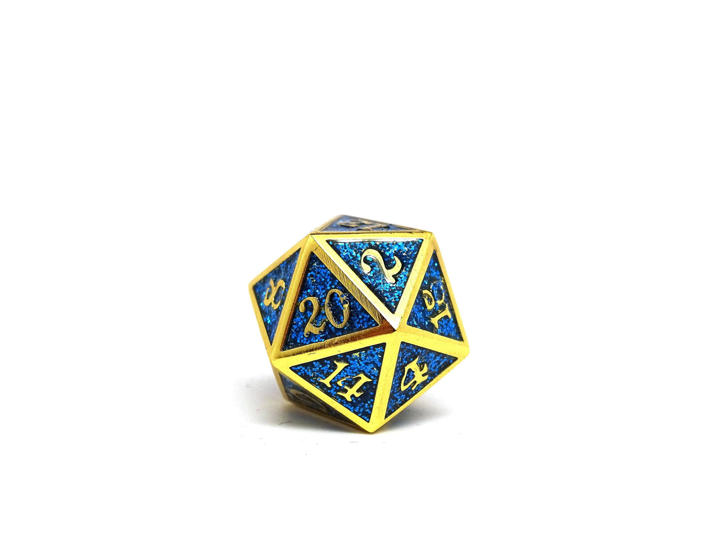 Heroic Dice of Metallic Luster - Single D20 Dice - Blue with Gold Font