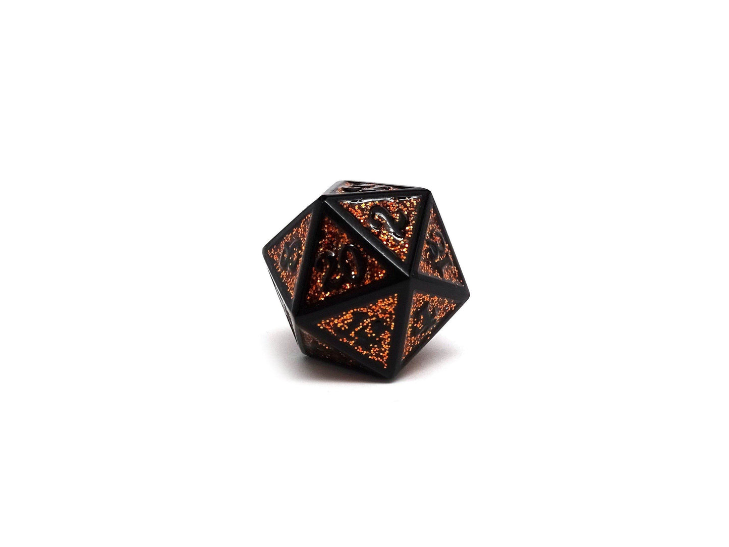 Heroic Dice of Metallic Luster - Single D20 Dice - Orange with Black Font - 