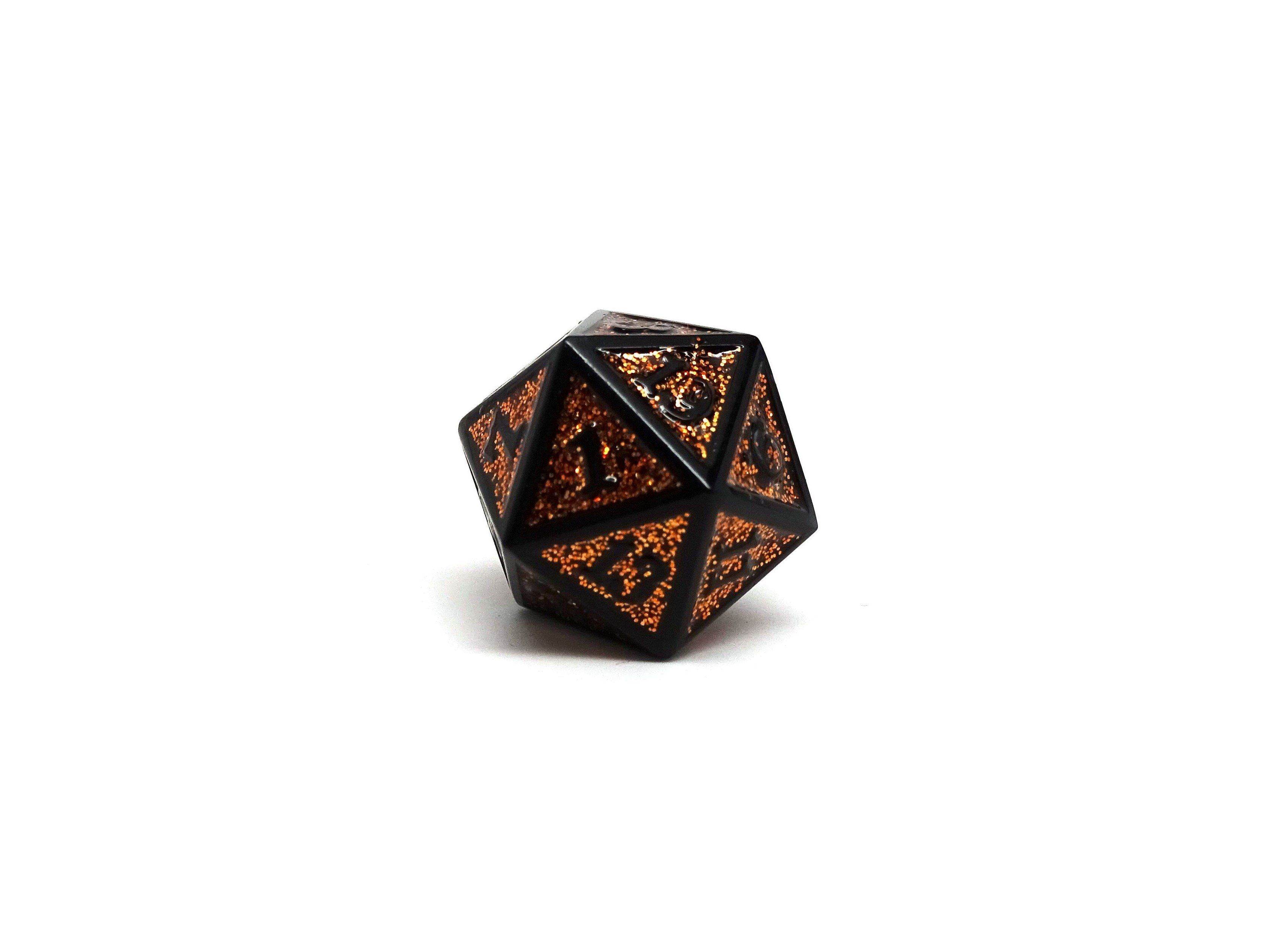 Heroic Dice of Metallic Luster - Single D20 Dice - Orange with Black Font - 
