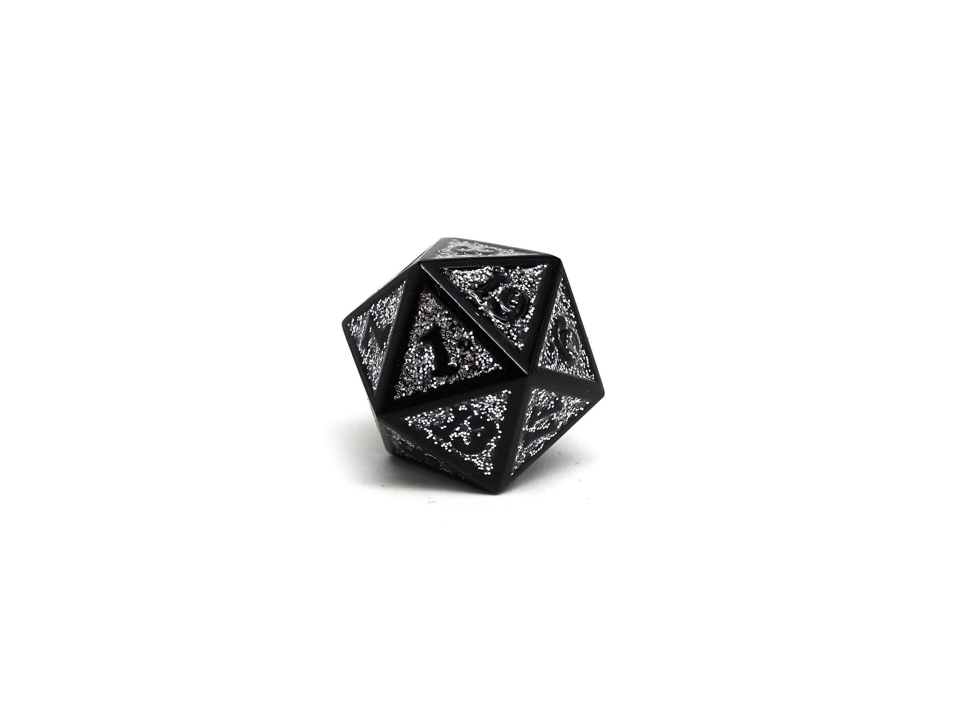 Heroic Dice of Metallic Luster - Single D20 Dice - Silver with Black Font - 