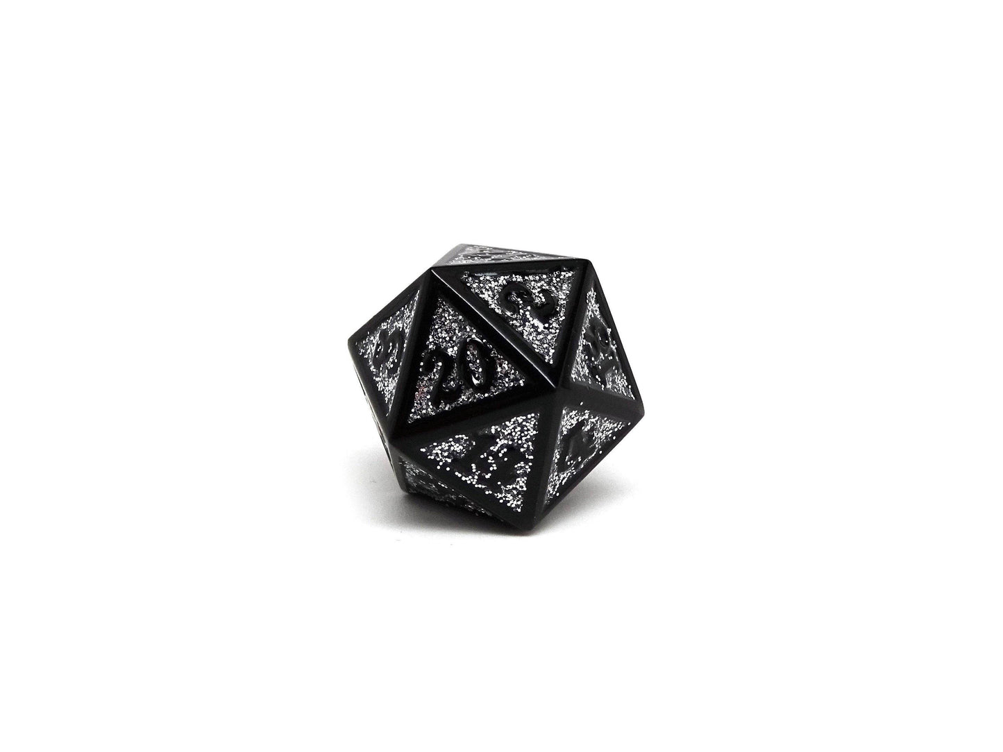 Heroic Dice of Metallic Luster - Single D20 Dice - Silver with Black Font - 