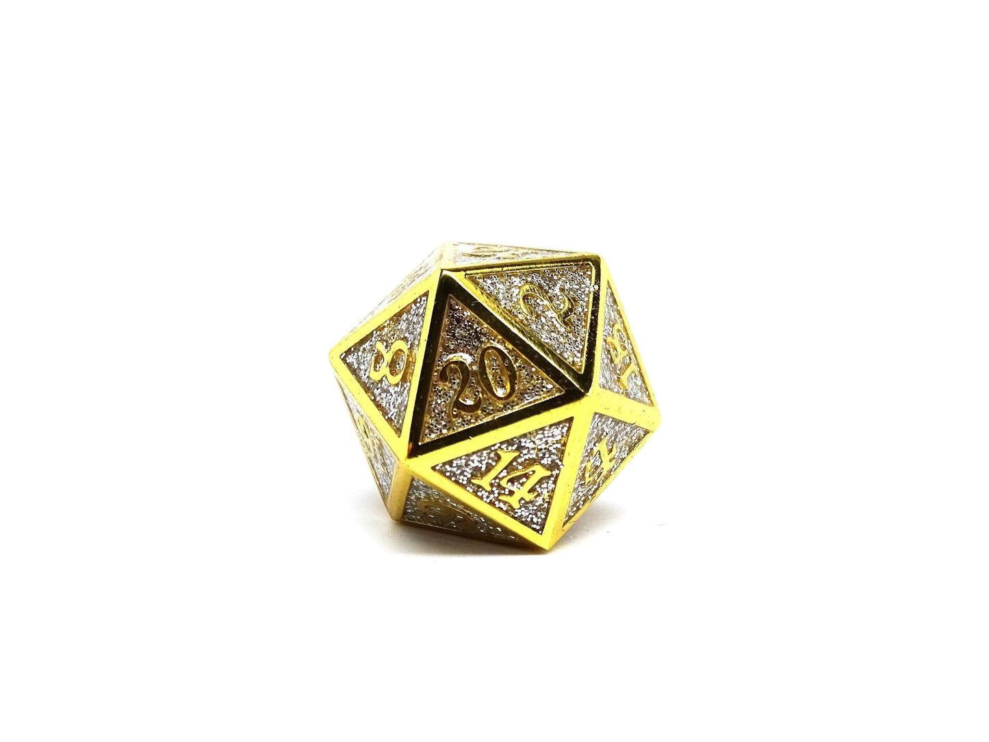 Heroic Dice of Metallic Luster - Single D20 Dice - Silver with Gold Font - 