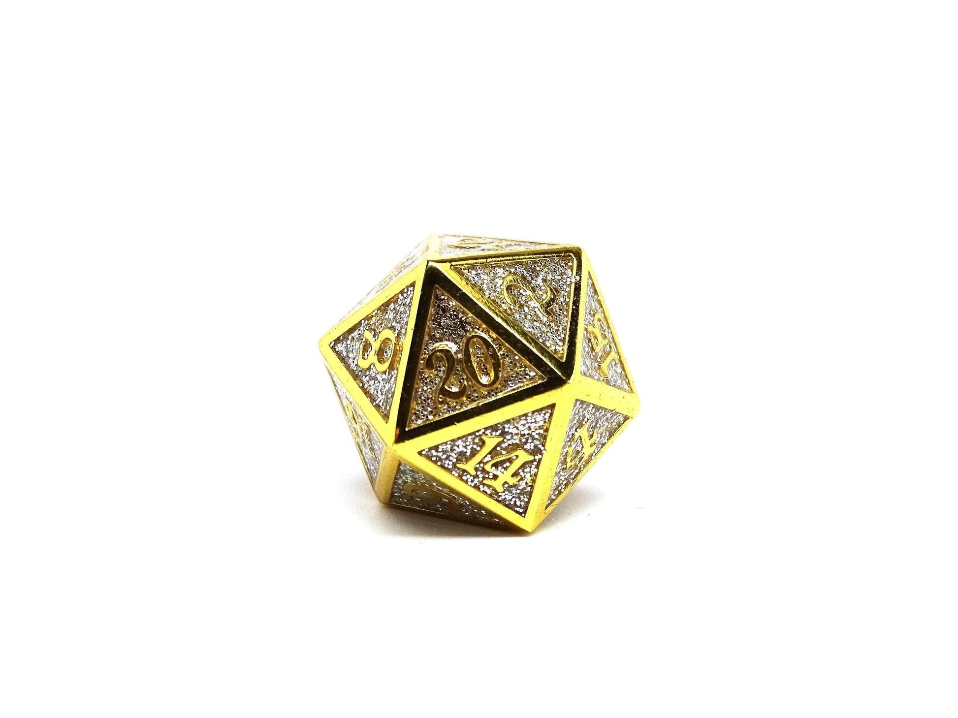 Heroic Dice of Metallic Luster - Single D20 Dice - Silver with Gold Font - 