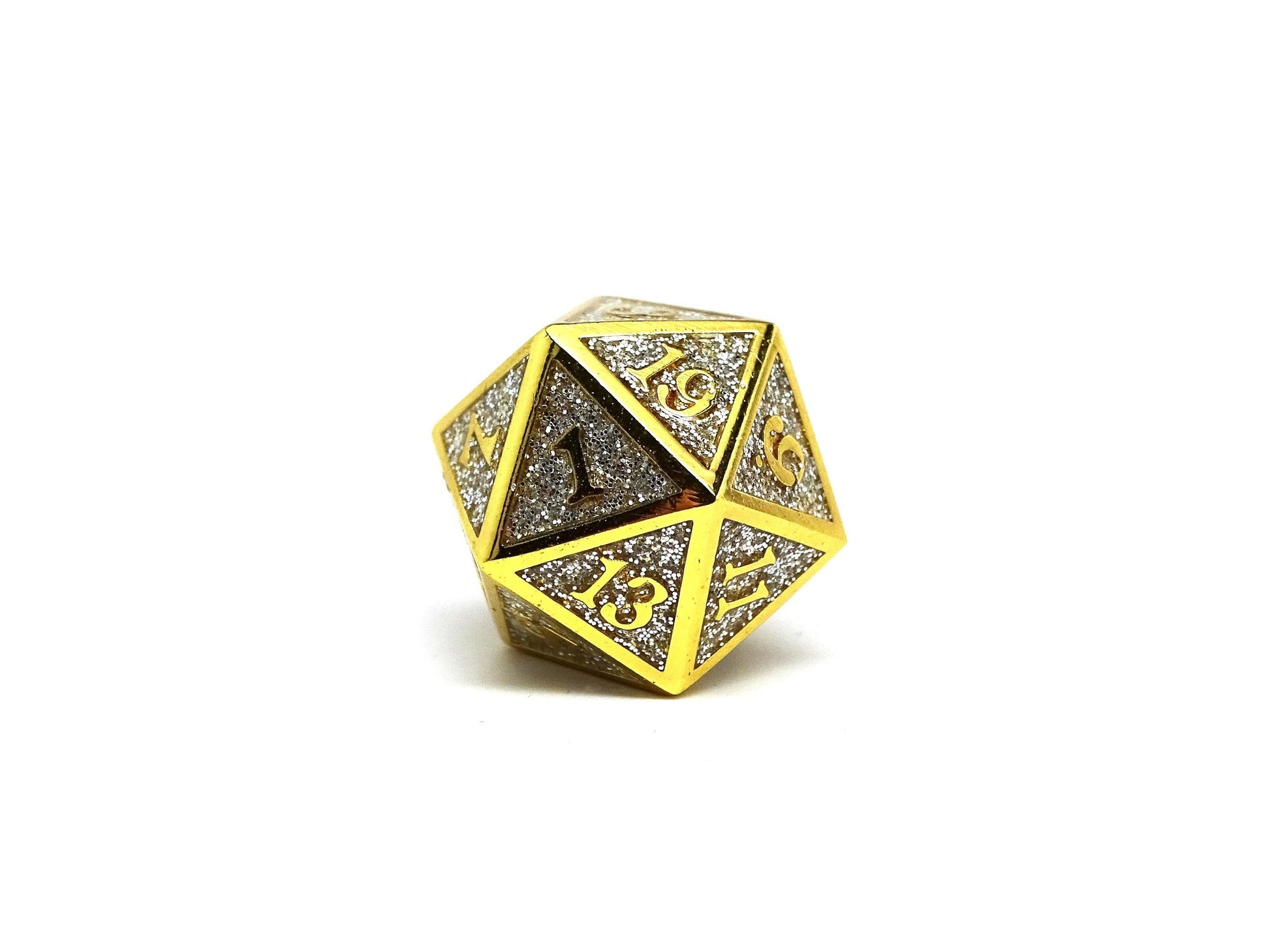 Heroic Dice of Metallic Luster - Single D20 Dice - Silver with Gold Font