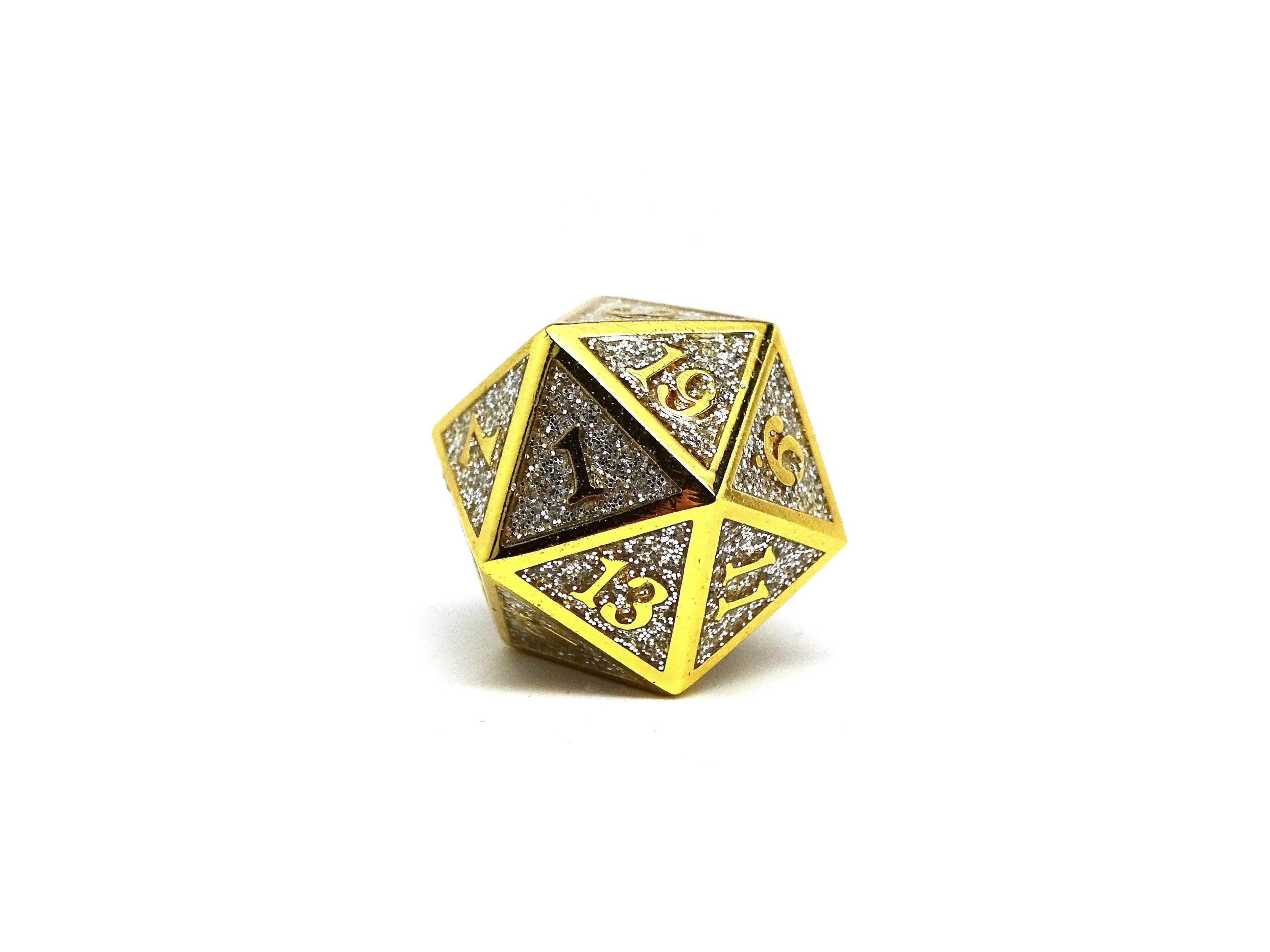 Heroic Dice of Metallic Luster - Single D20 Dice - Silver with Gold Font - 