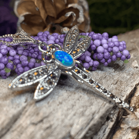 Opal Dragonfly Necklace - Blue Opal