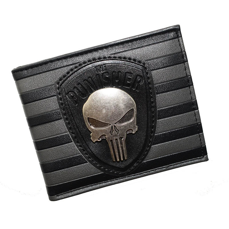 High Quality Comics Marvel Wallet PU Leather Punisher Sequined Design Purse with Coin Pocket for Young