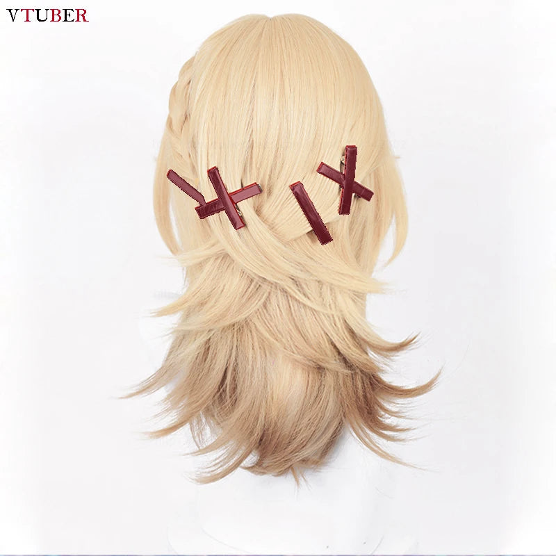 High Quality Kaveh Cosplay Wig Game Genshin Impact Kaveh Wig 50cm Long Linen Gold With Braid Heat Resistant Hair Wigs + Wig Cap