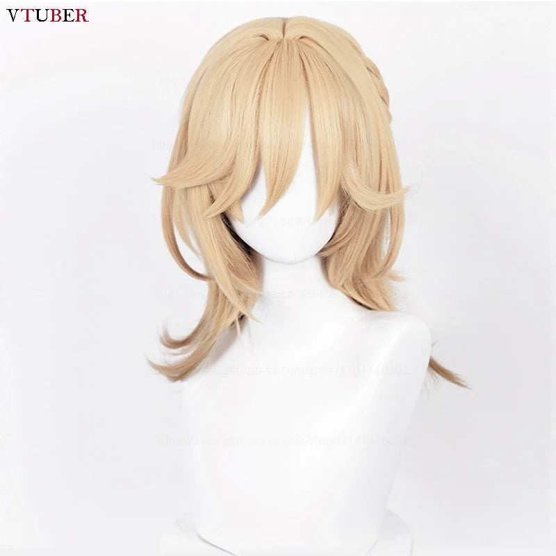 High Quality Kaveh Cosplay Wig Game Genshin Impact Kaveh Wig 50cm Long Linen Gold With Braid Heat Resistant Hair Wigs + Wig Cap