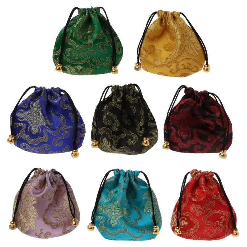 High Quality Silk Travel Pouch Floral Jewelery Bag Packaging Trendy Exquisite Quartet Silk Brocade Tassel Handbags Jewelry Tips