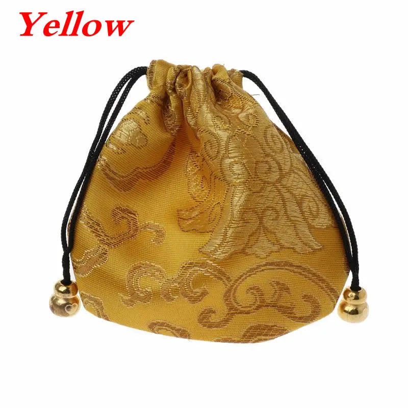 High Quality Silk Travel Pouch Floral Jewelery Bag Packaging Trendy Exquisite Quartet Silk Brocade Tassel Handbags Jewelry Tips