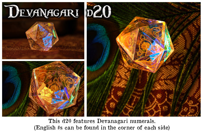 Hindi Prismatic Glass 30mm d20 - Dice Around the World Collection