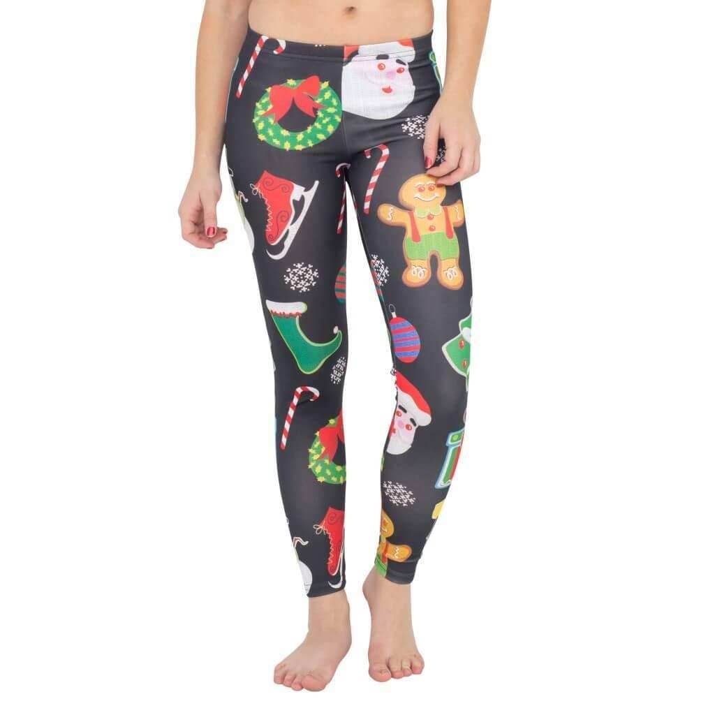 Holiday Symbols All Over Ugly Christmas Leggings - S