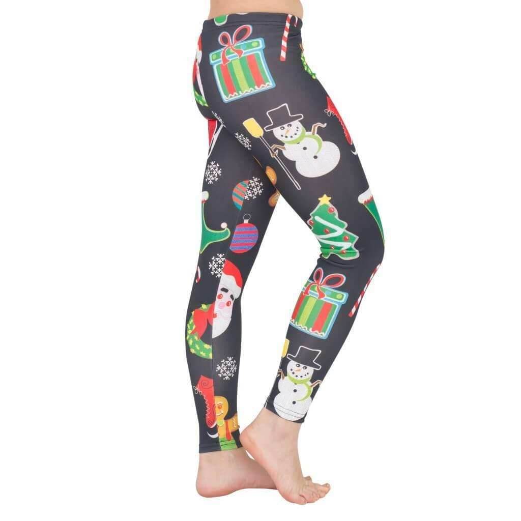 Holiday Symbols All Over Ugly Christmas Leggings - S