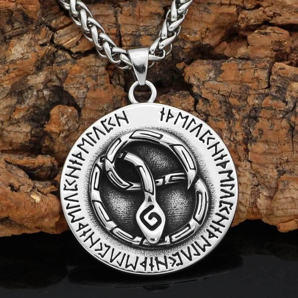 Viking Nordic Snake Rune Stainless Steel Pendant & Necklace - Pendant and Necklace