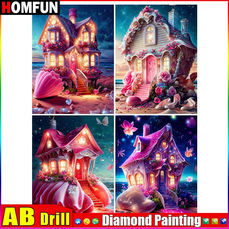 HOMFUN AB Diamond Painting Cross Stitch "Scenery House" 5D DIY Diamond Embroidery Full Square/round Rhinestone Of Picture