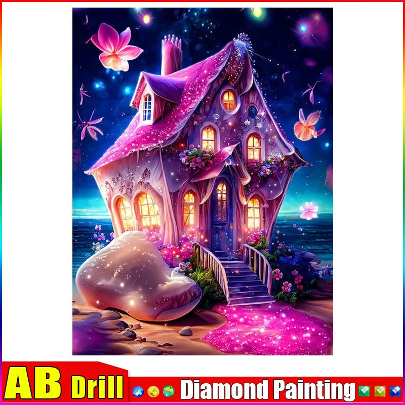 HOMFUN AB Diamond Painting Cross Stitch "Scenery House" 5D DIY Diamond Embroidery Full Square/round Rhinestone Of Picture