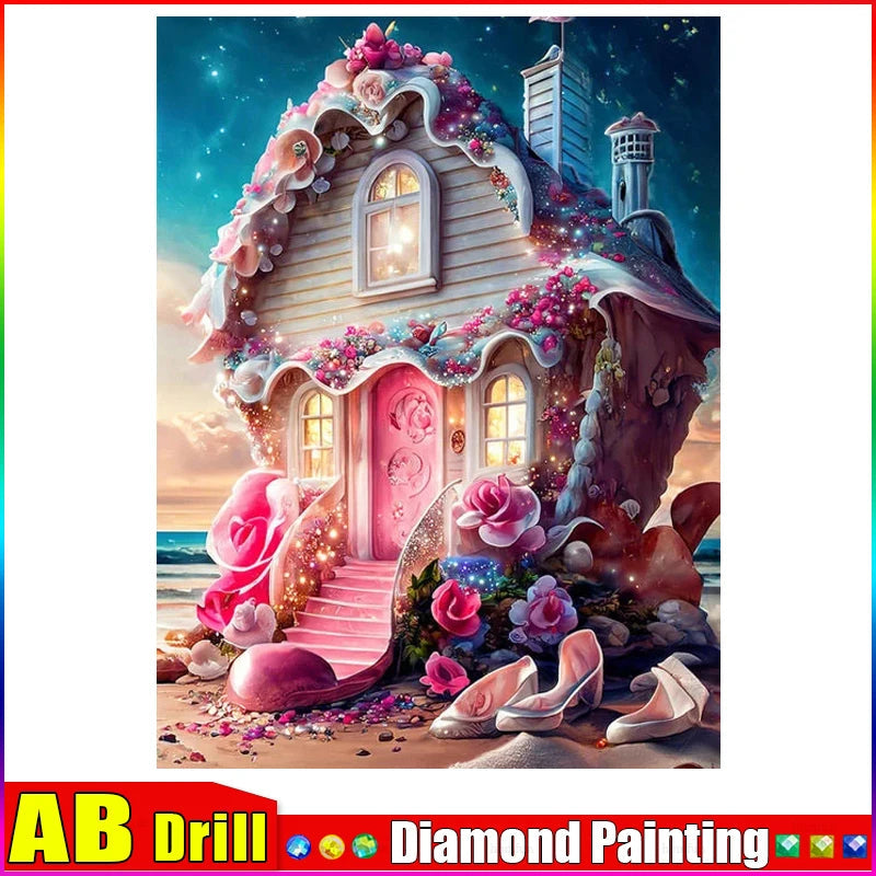 HOMFUN AB Diamond Painting Cross Stitch "Scenery House" 5D DIY Diamond Embroidery Full Square/round Rhinestone Of Picture